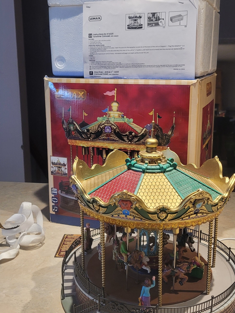 Lemax Gold, Green and Red Decorative Carousel Holiday Village